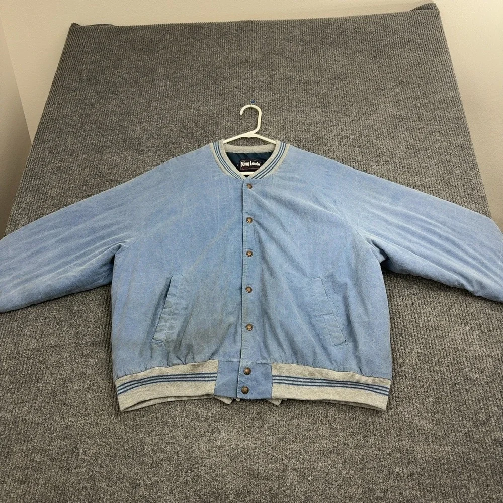 Vintage Pepsi King‎ Louie Jacket Mens XL Blue Cotton Bomber Snap Front USA Style